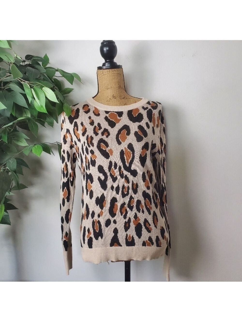 A New Day Womens Leopard Print Ribbed Sweater Small